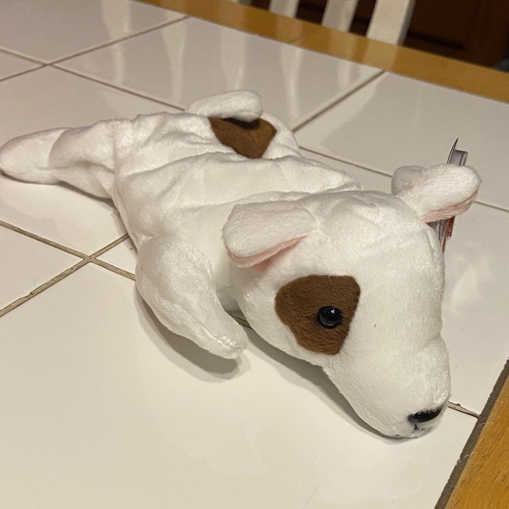 Ty Beanie Baby Butch 1998, White and Brown Plush Puppy,  1NN